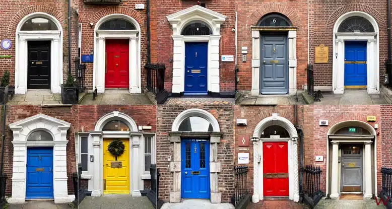 Puertas de colores en el barrio georgiano, uno de los lugares que ver en Dublín