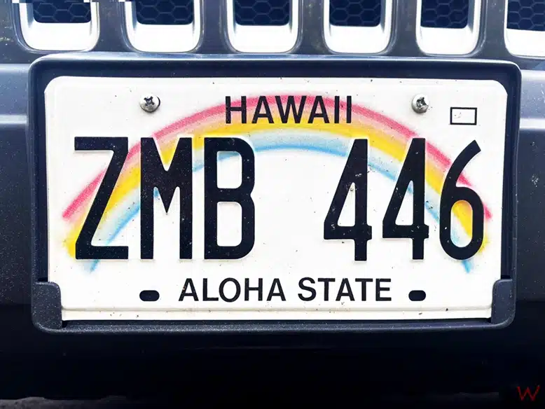 Matricula de un coche de alquiler en Hawaii